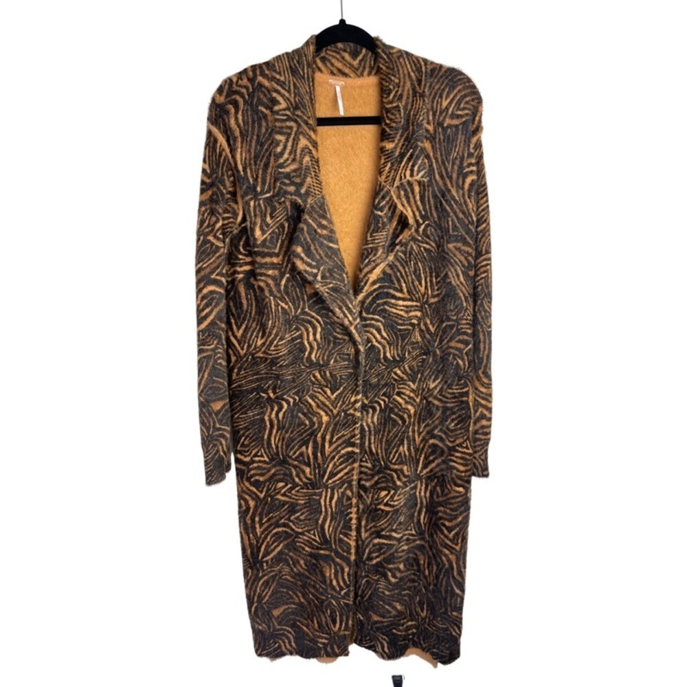 ✅ NWT New Free People Long Animal Cardi Duster Sweater size S brown black color